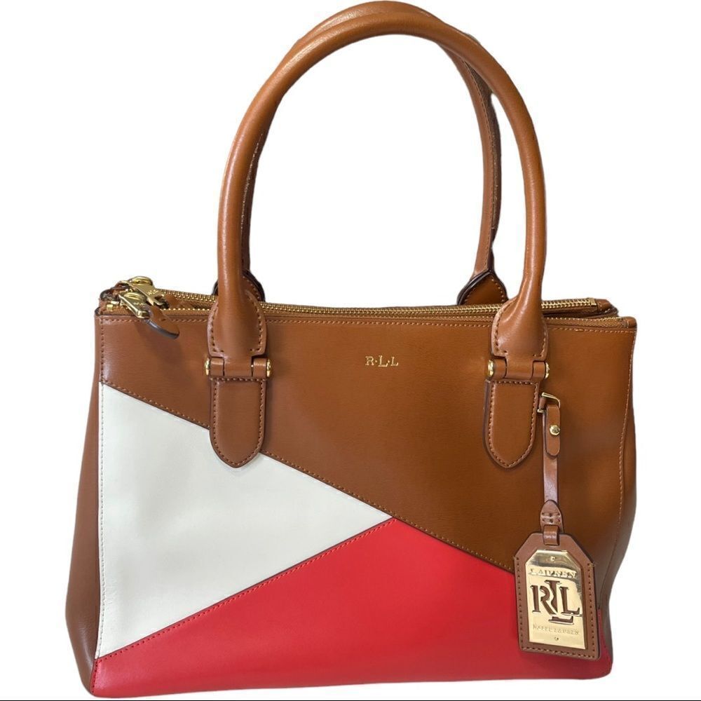 R.L.L Ralph Laure 💯% Cow Leather Tri-Color Colorblock Handbag